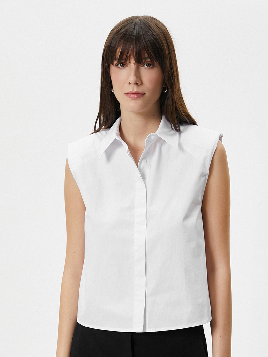 

Koton Spread Collar Sleeveless Cotton Casual Shirt, Off white