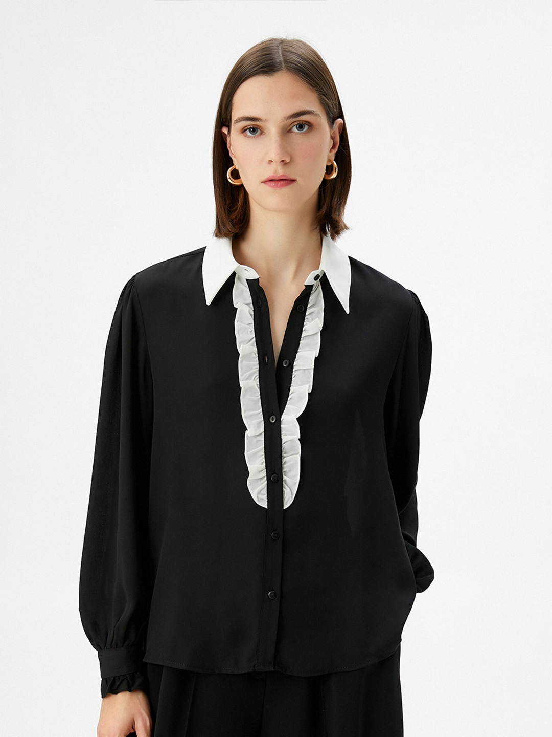 

Koton Spread Collar Regular Fit Opaque Casual Shirt, Black