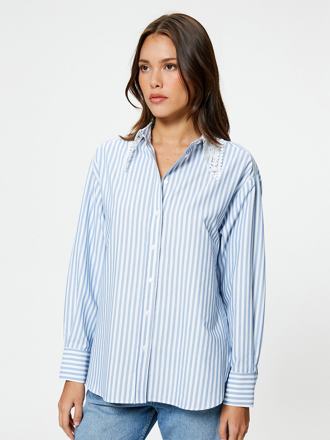 

Koton Striped Spread Collar Casual Shirt, Blue