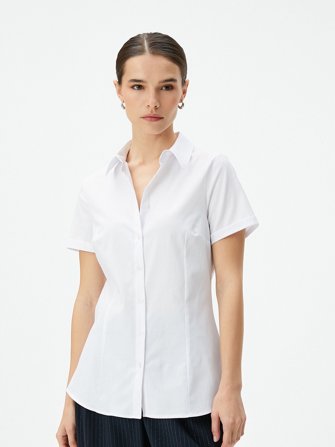 

Koton Cotton Spread Collar Short Sleeves Opaque Casual Shirt, White