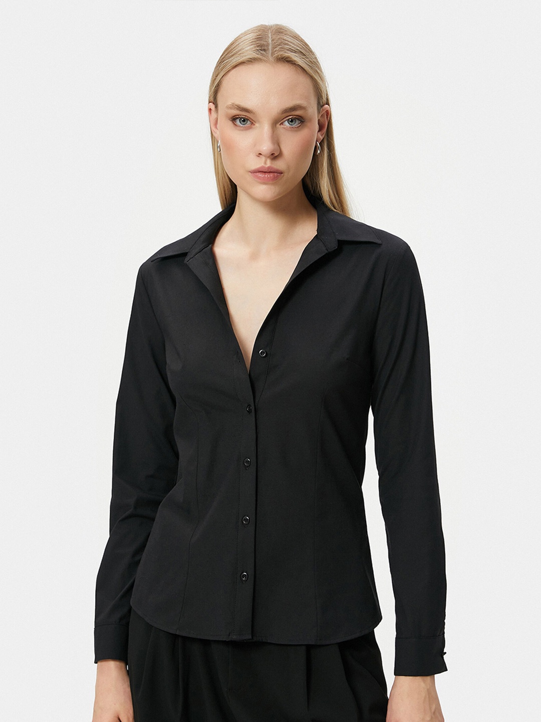 

Koton Spread Collar Cotton Casual Shirt, Black