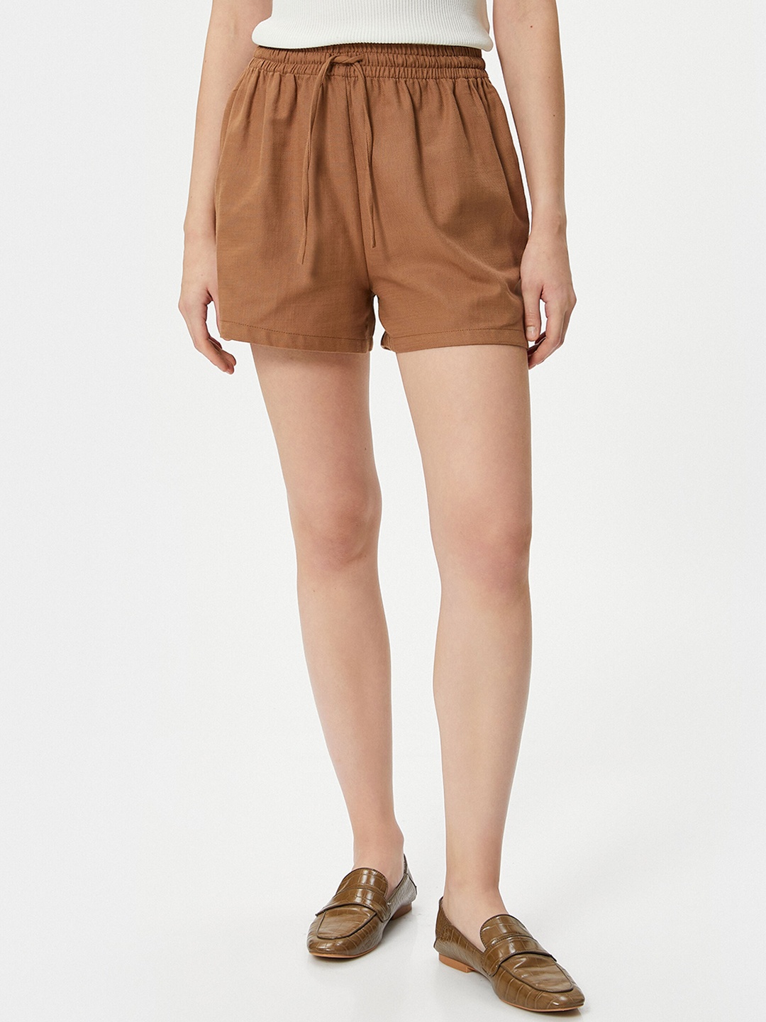 

Koton Women Mid-Rise Pure Cotton Sports Shorts, Brown