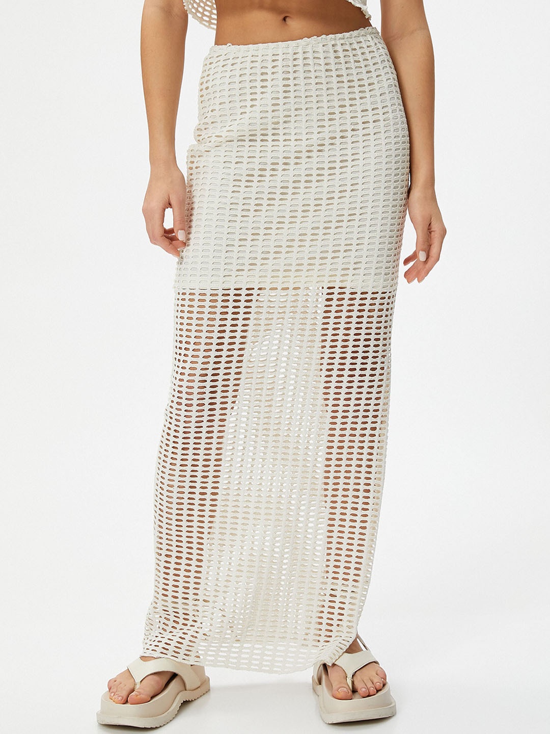 

Koton Self Design Straight Midi Skirt, Beige