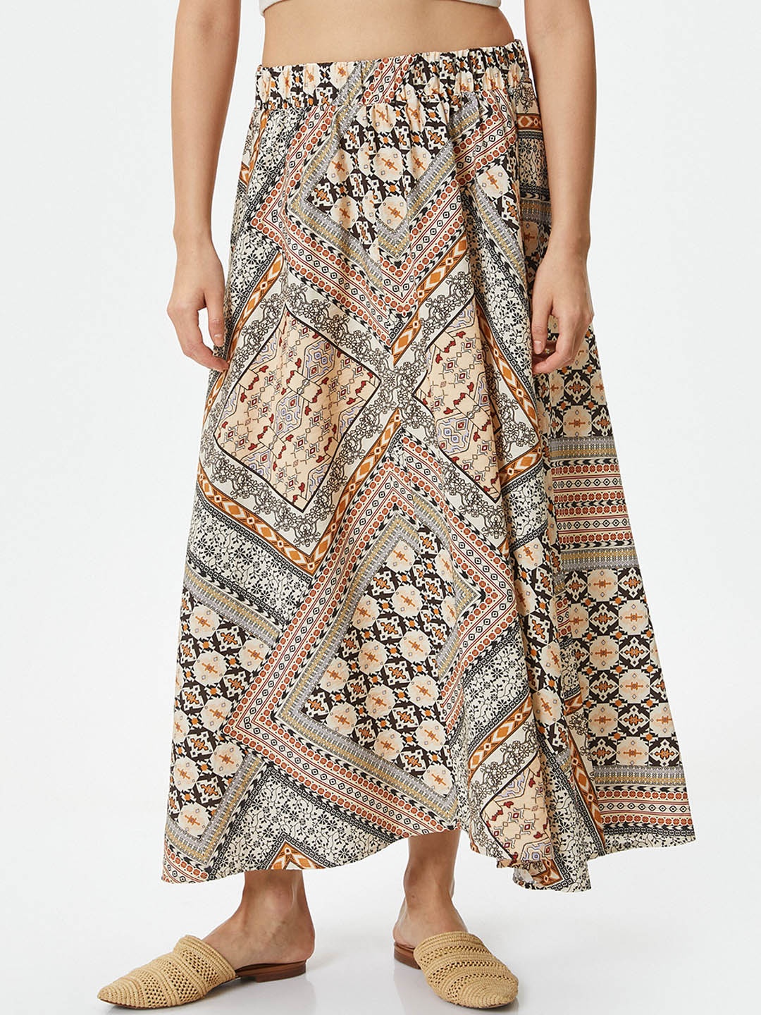 

Koton Printed Flared Midi Skirt, Beige