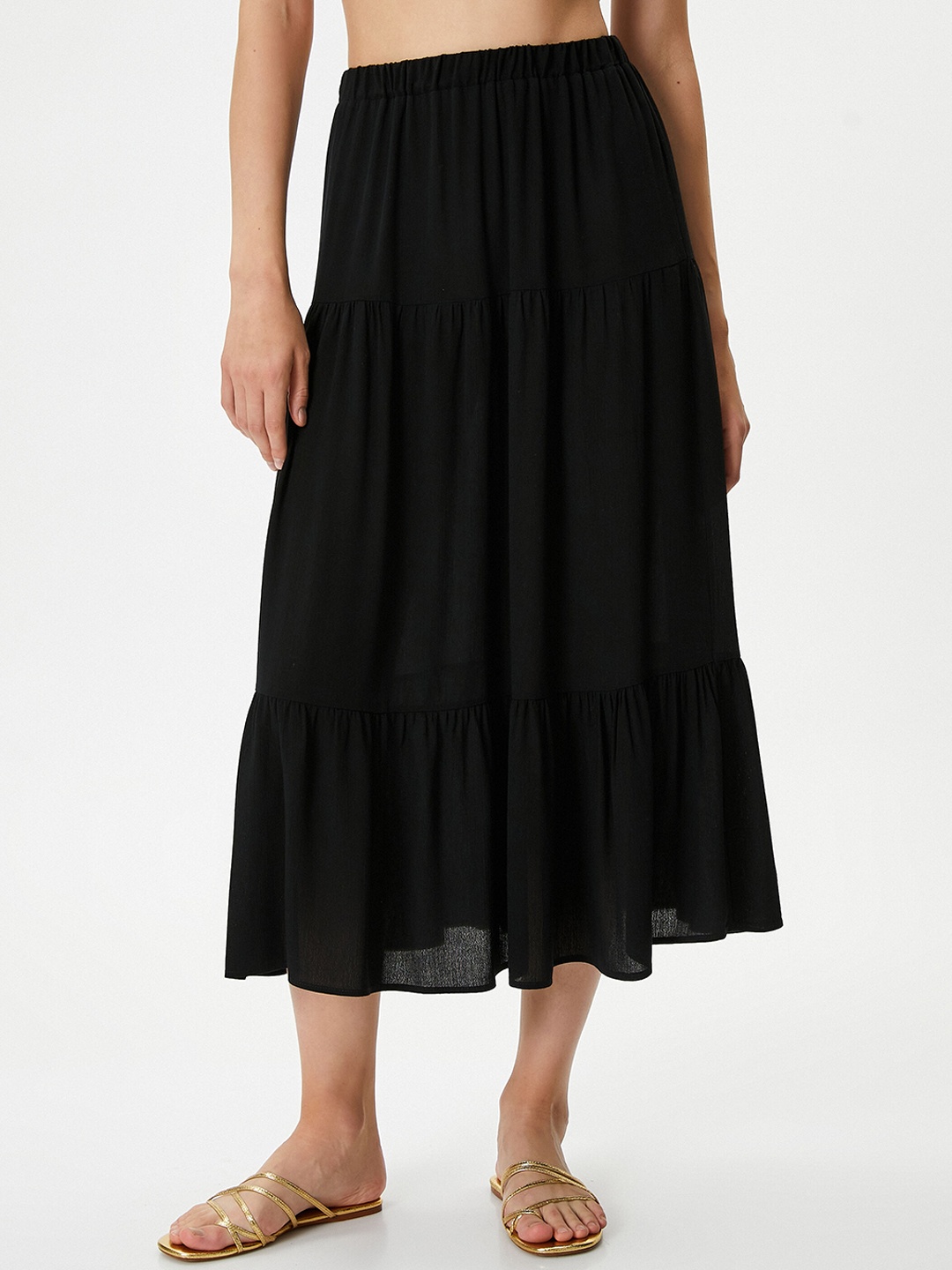 

Koton Tiered Flared Midi Skirt, Black