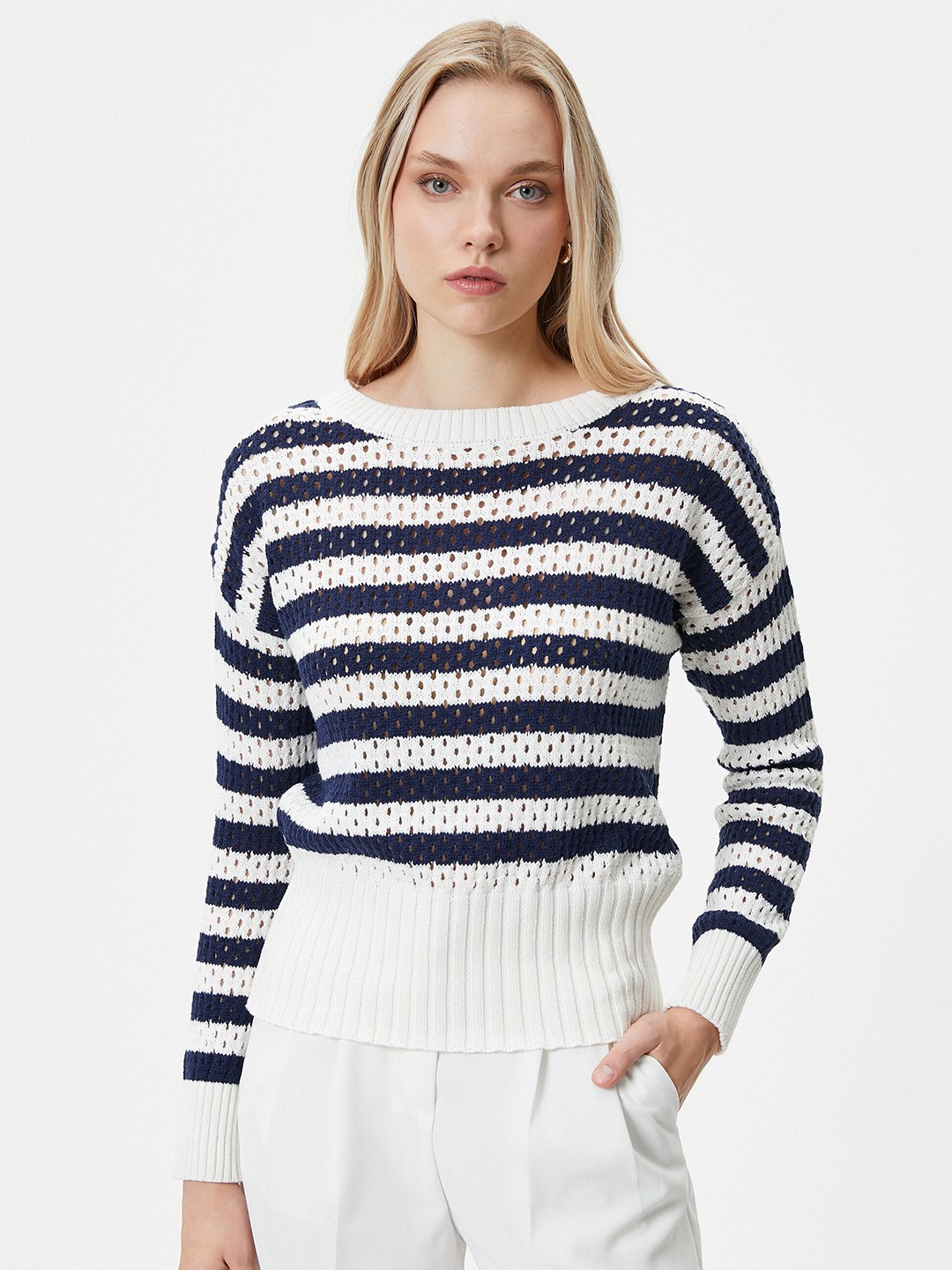 

Koton Striped Long Sleeves Pullover, White