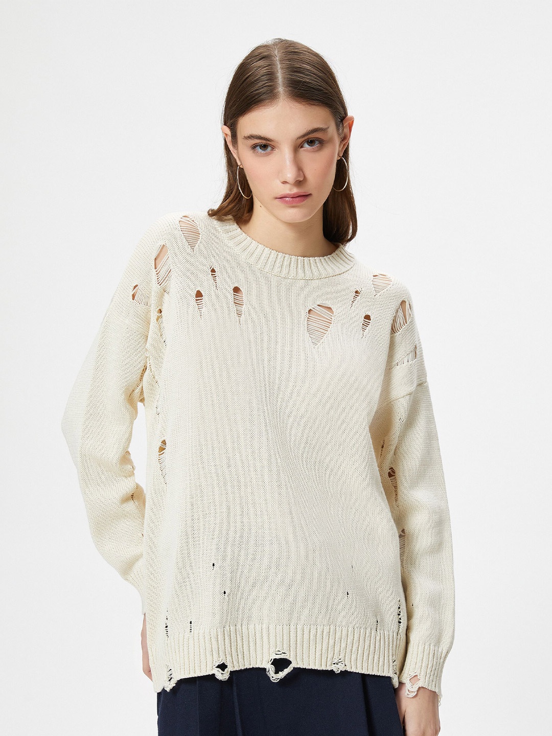 

Koton Open Knit Long Sleeves Pullover Sweater, Beige