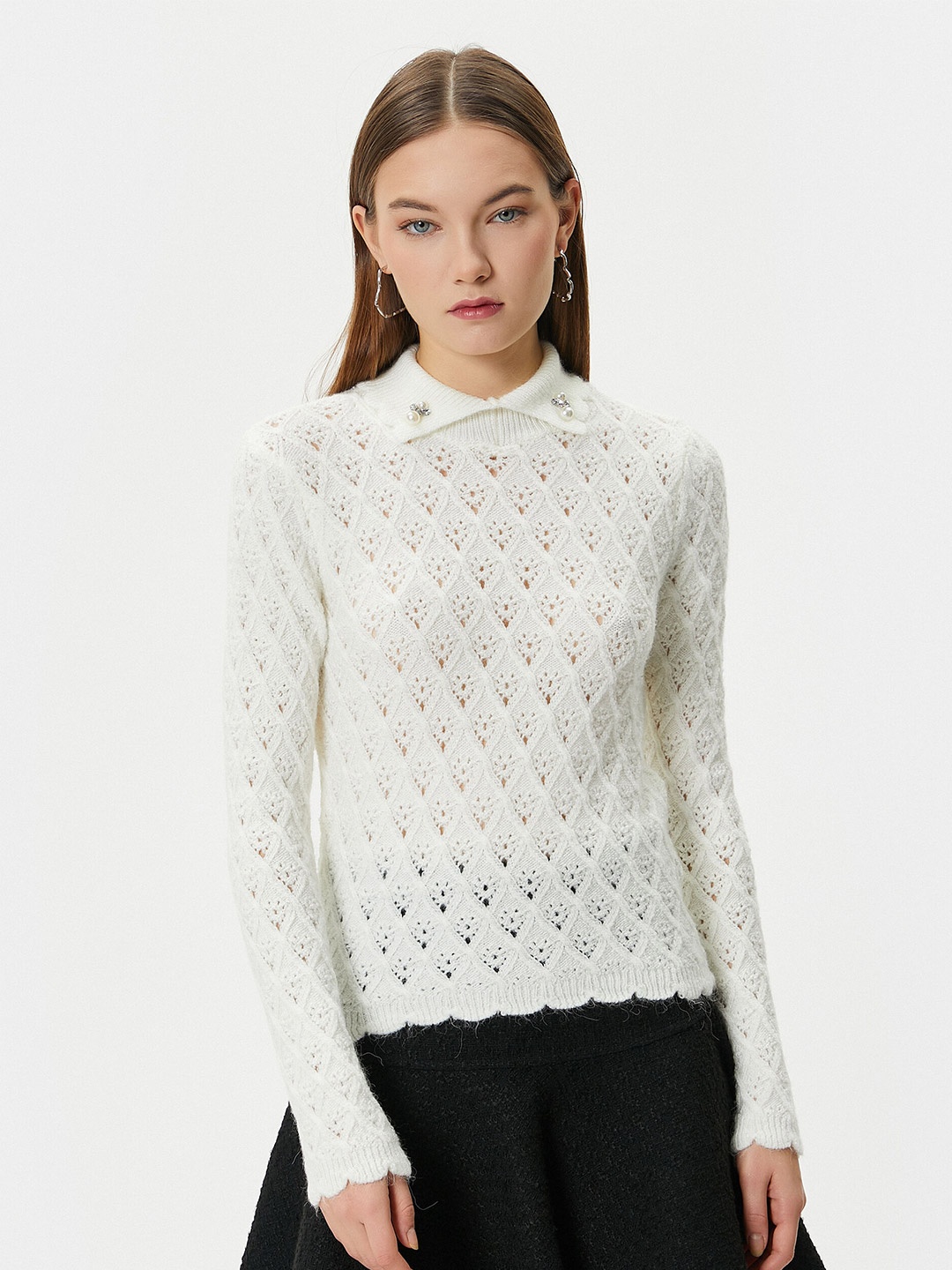 

Koton Open Knit Long Sleeves Pullover Sweater, White