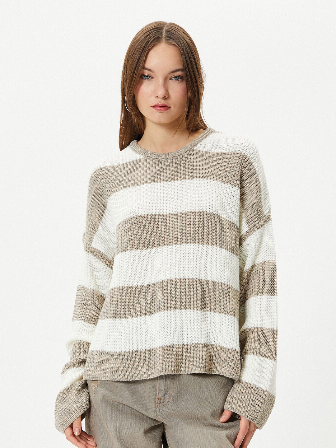 

Koton Colourblocked Pure Acrylic Pullover Sweater, Beige