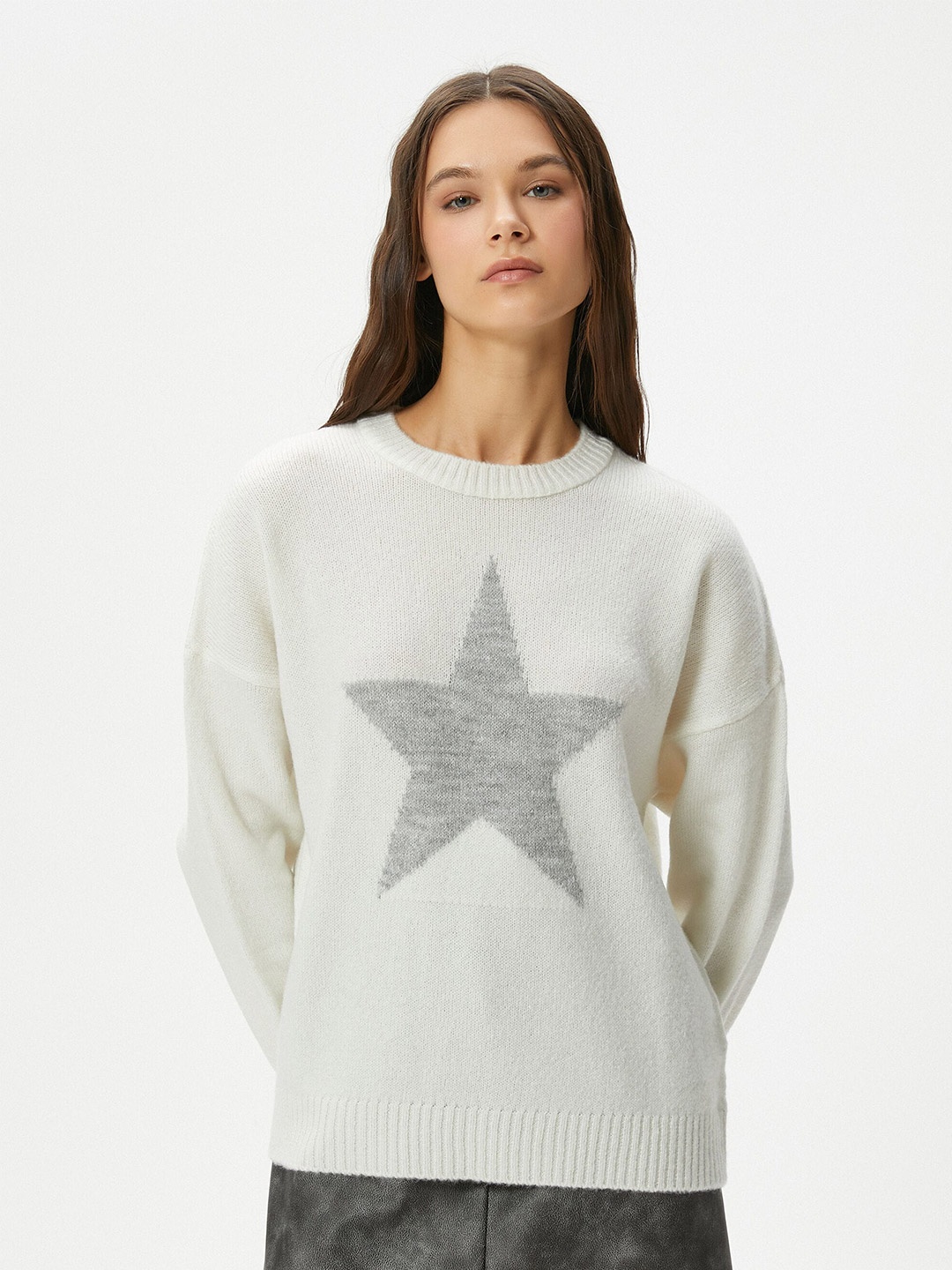 

Koton Geometric Self Design Long Sleeves Pullover, Beige