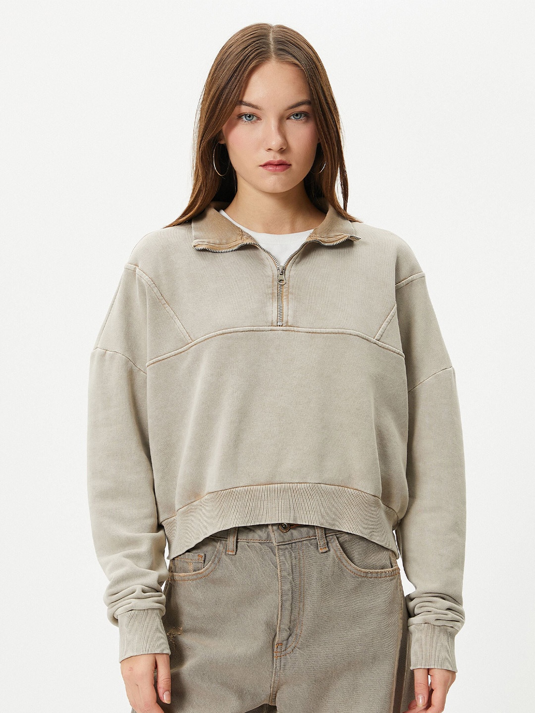 

Koton Shirt Collar Sweatshirt, Beige