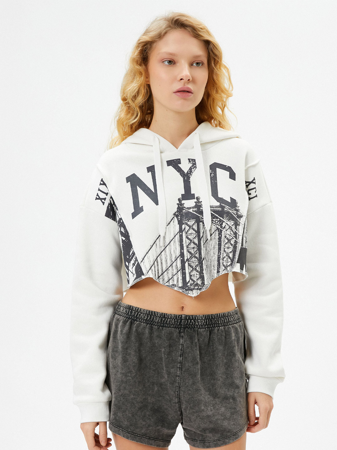 

Koton Graphic Printed Hooded Pullover, White