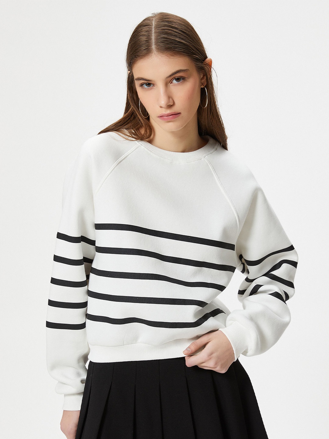 

Koton Striped Pullover Sweatshirt, Black