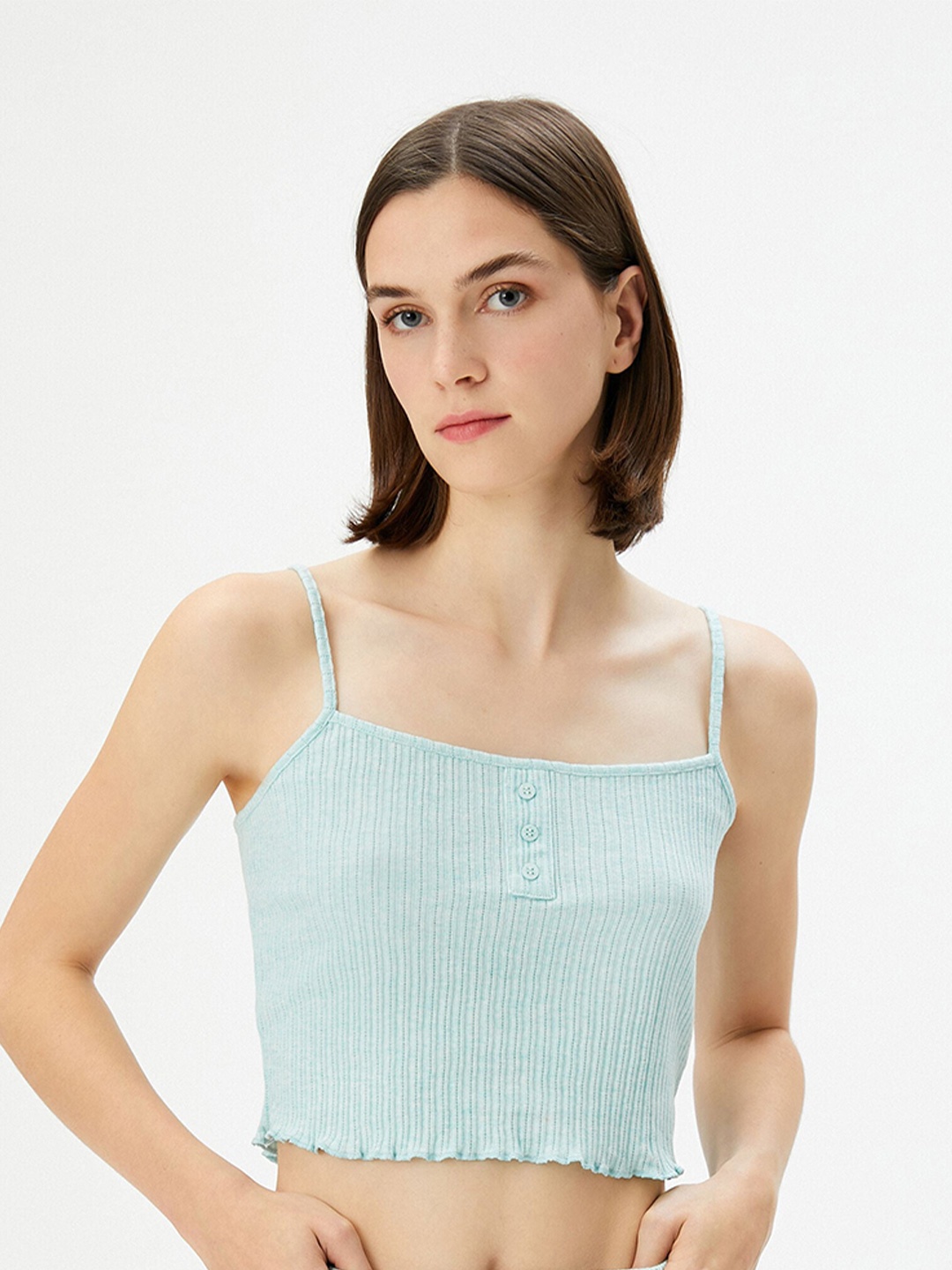 

Koton Striped Shoulder Straps Crop Top, Green