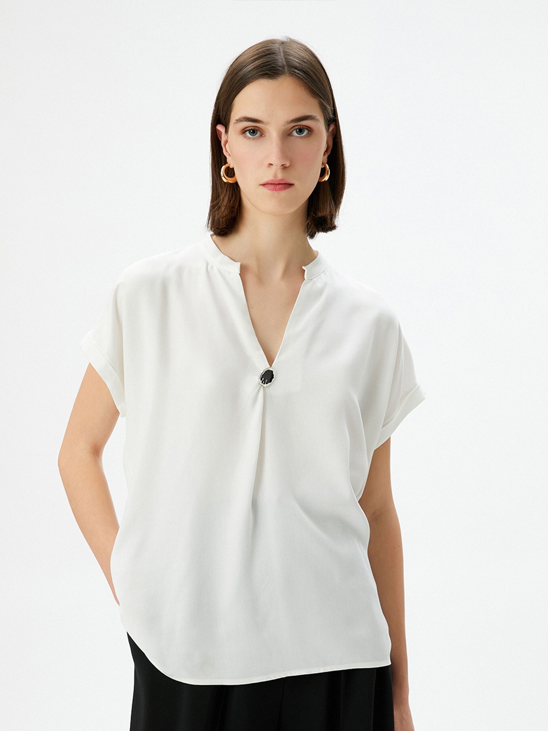 

Koton Mandarin Collar Extended Sleeves Top, Off white