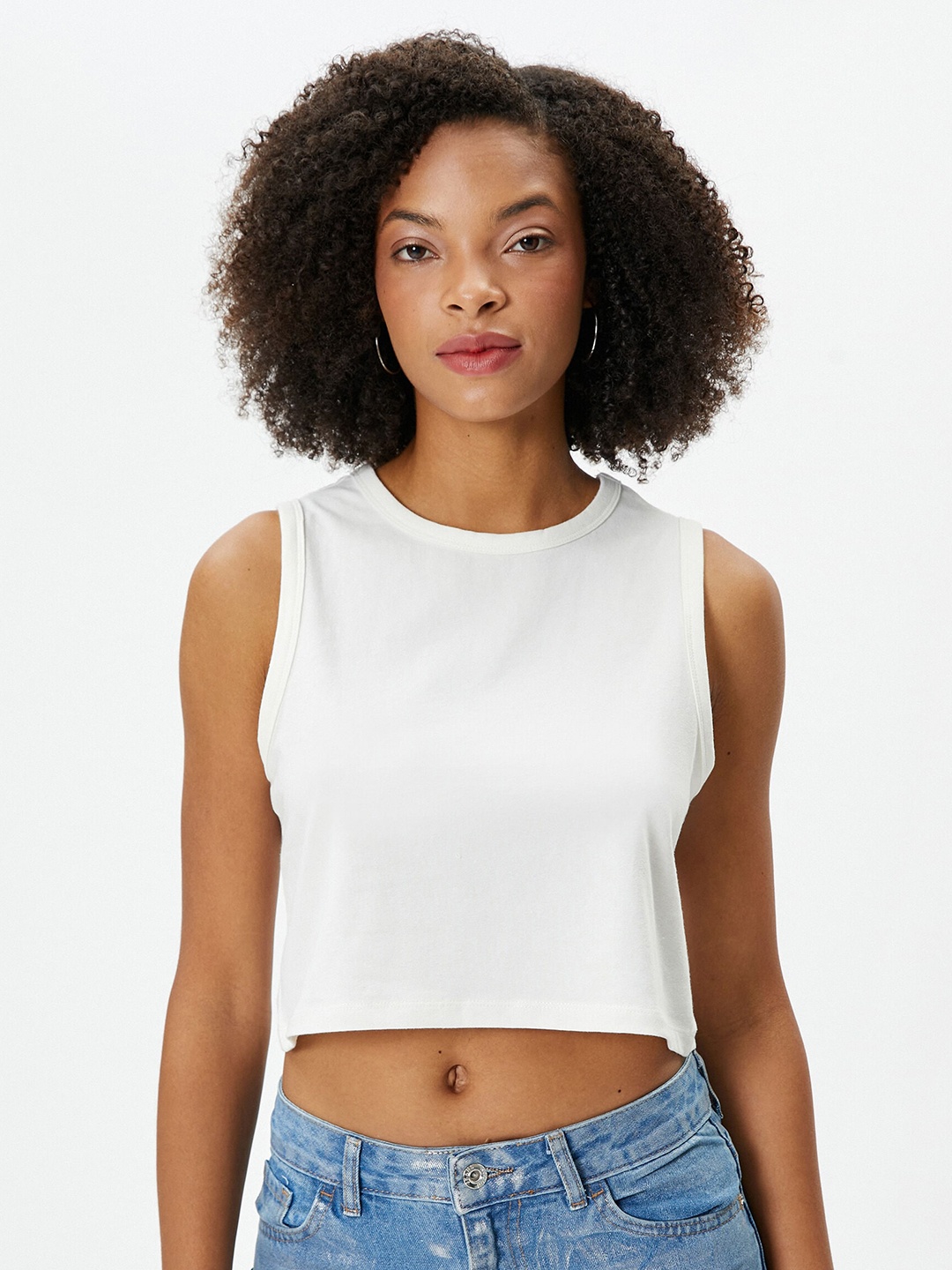 

Koton Round Neck Crop Top, Beige