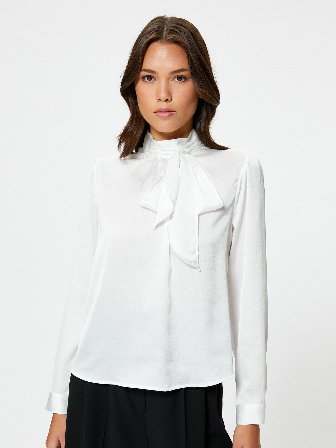 

Koton High Neck Cuffed Sleeves Top, Off white