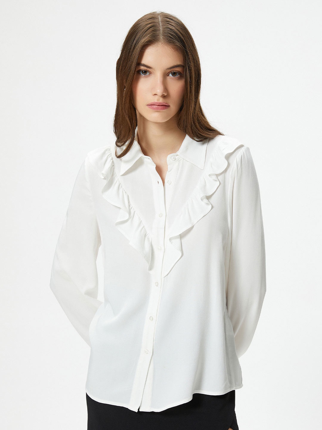 

Koton Ruffle Detail Shirt Style Top, White