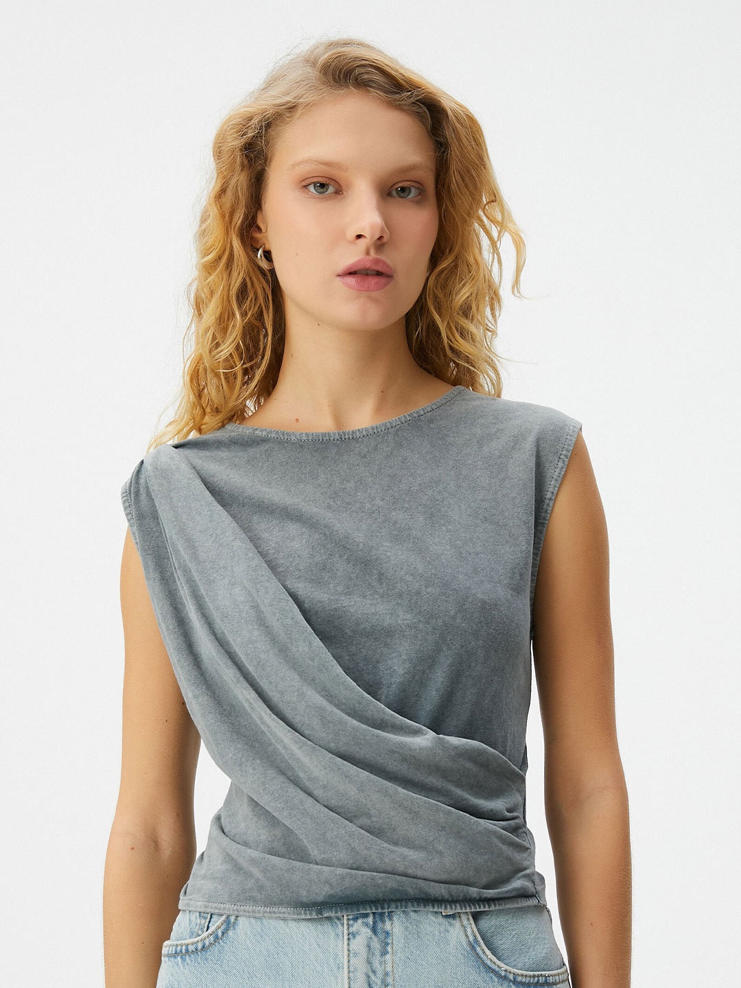 

Koton Sleeveless Pure Cotton Top, Grey