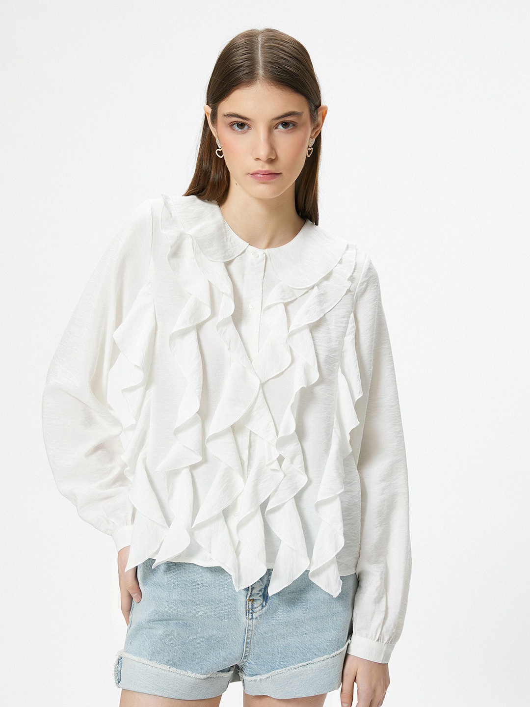 

Koton Ruffled Cuffed Sleeves Top, White