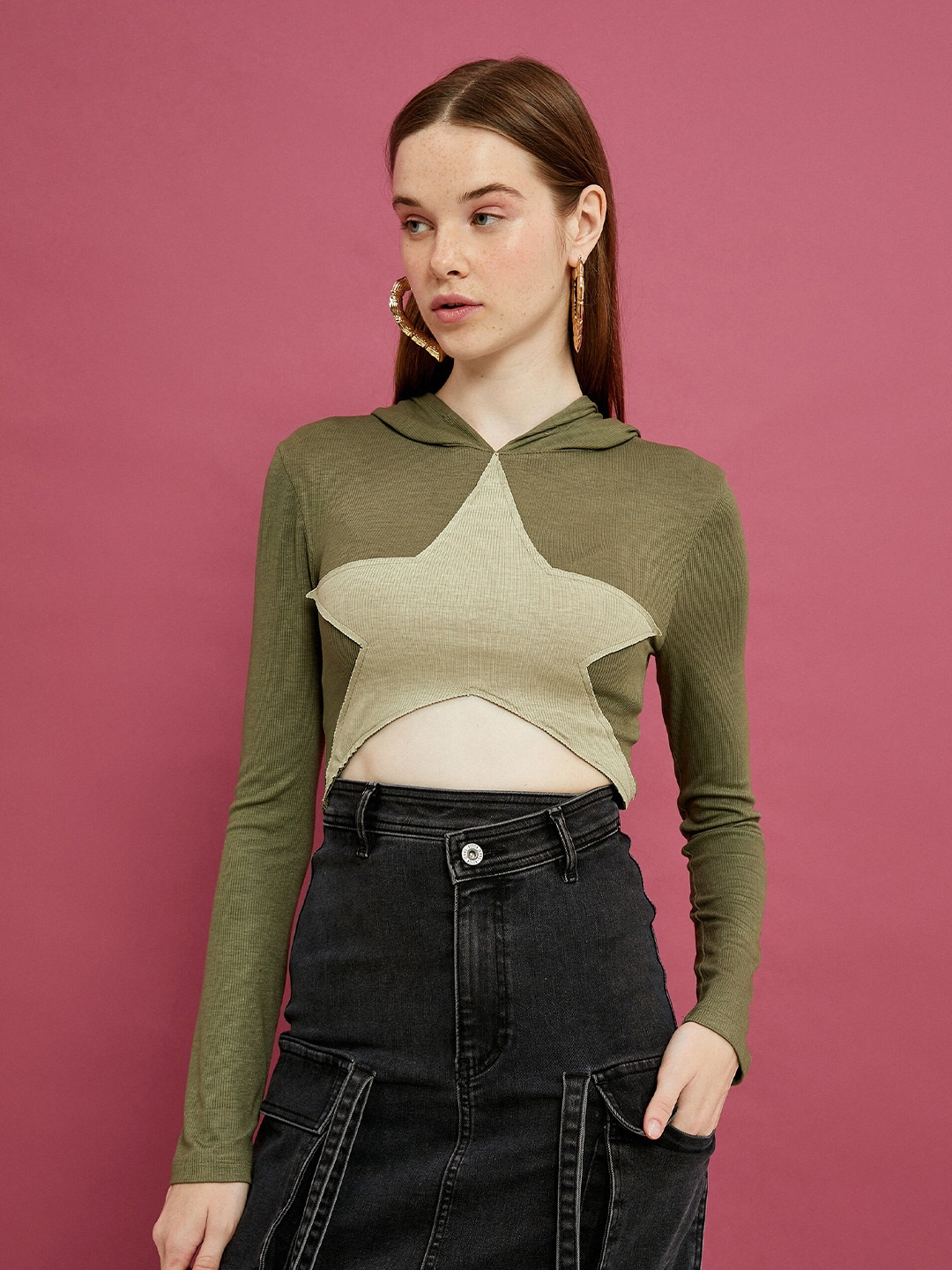 

Koton Hooded Long Sleeves Crop Top, Green