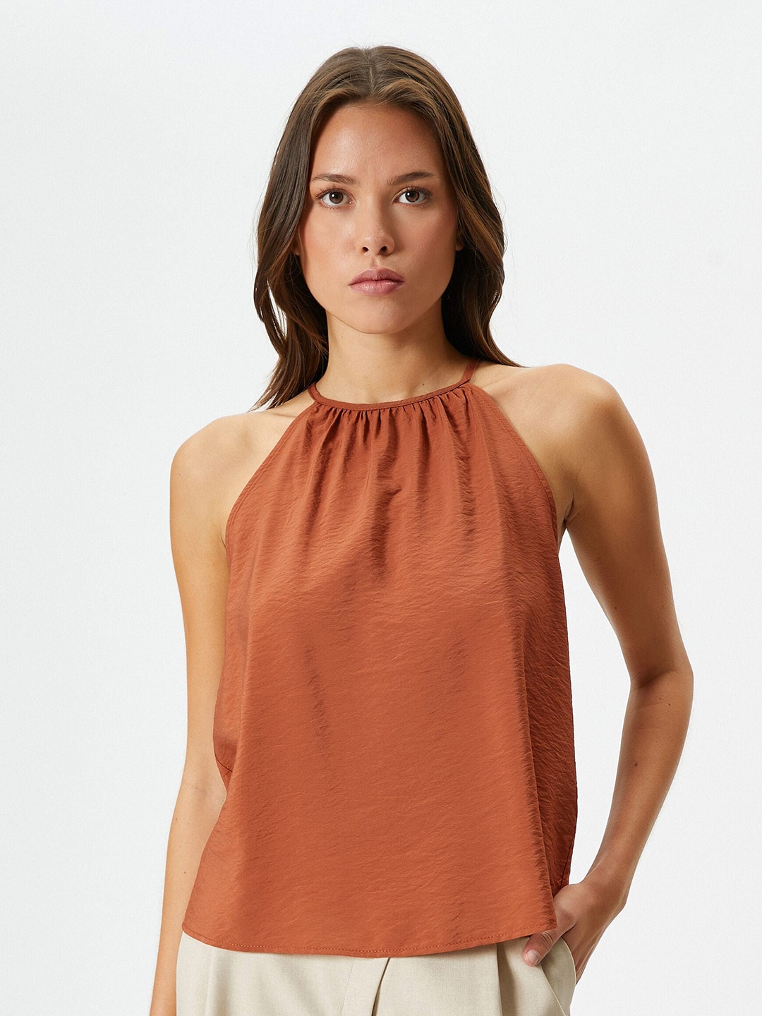 

Koton Halter Neck A-Line Top, Brown