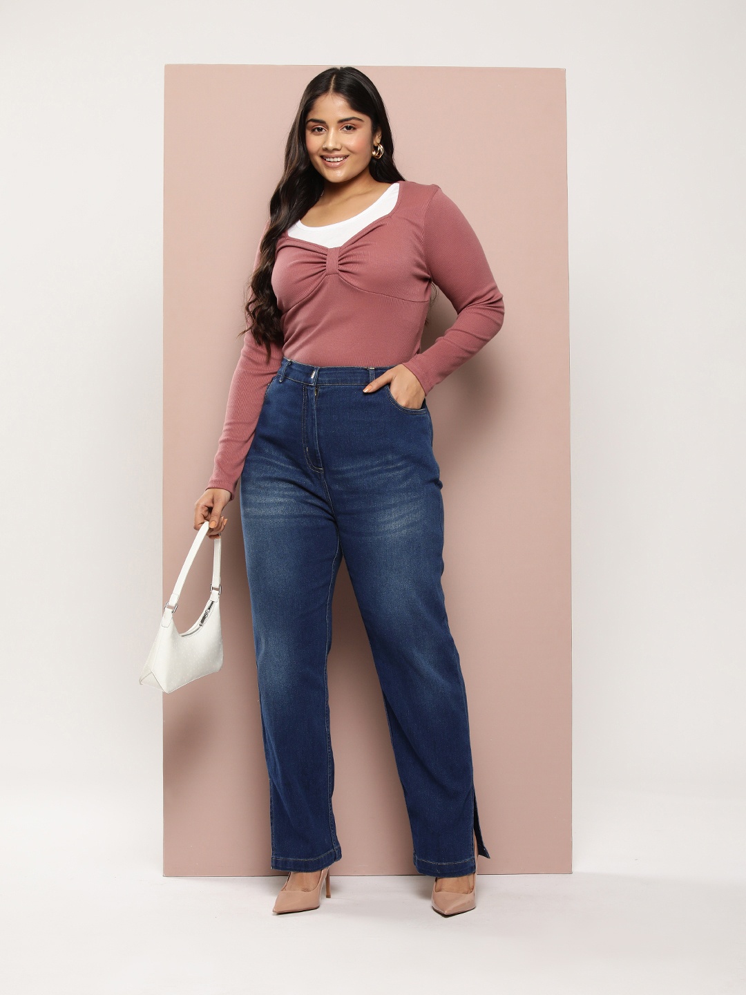 

Sztori Women Flared High-Rise Light Fade Stretchable Jeans, Navy blue