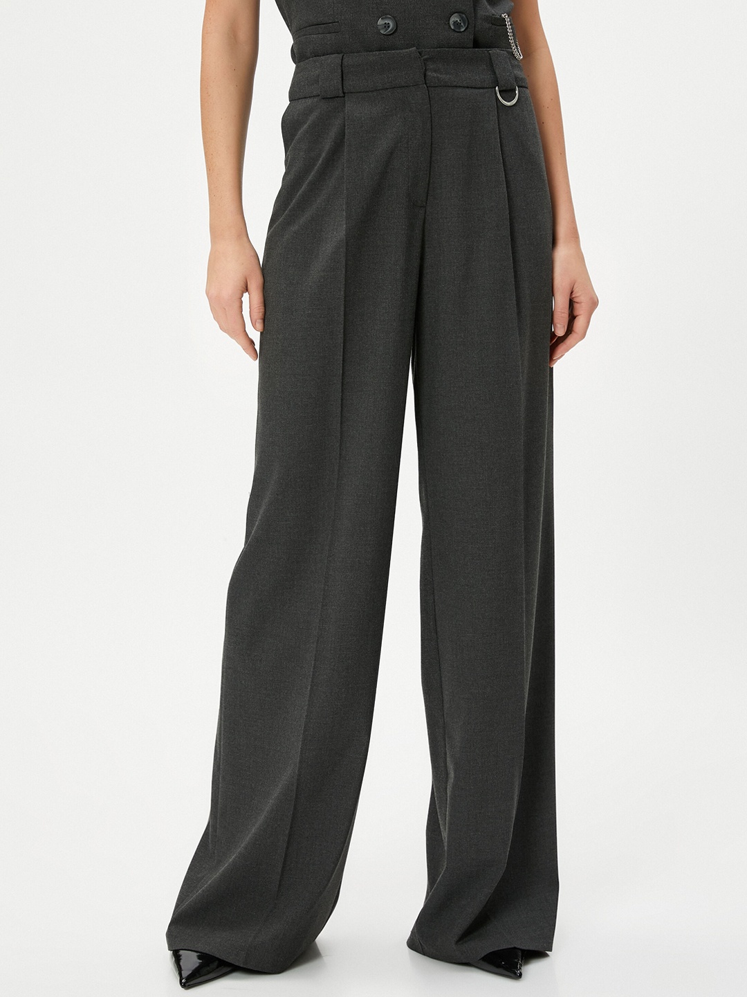 

Koton Women Mid-Rise Parallel Trousers, Grey melange