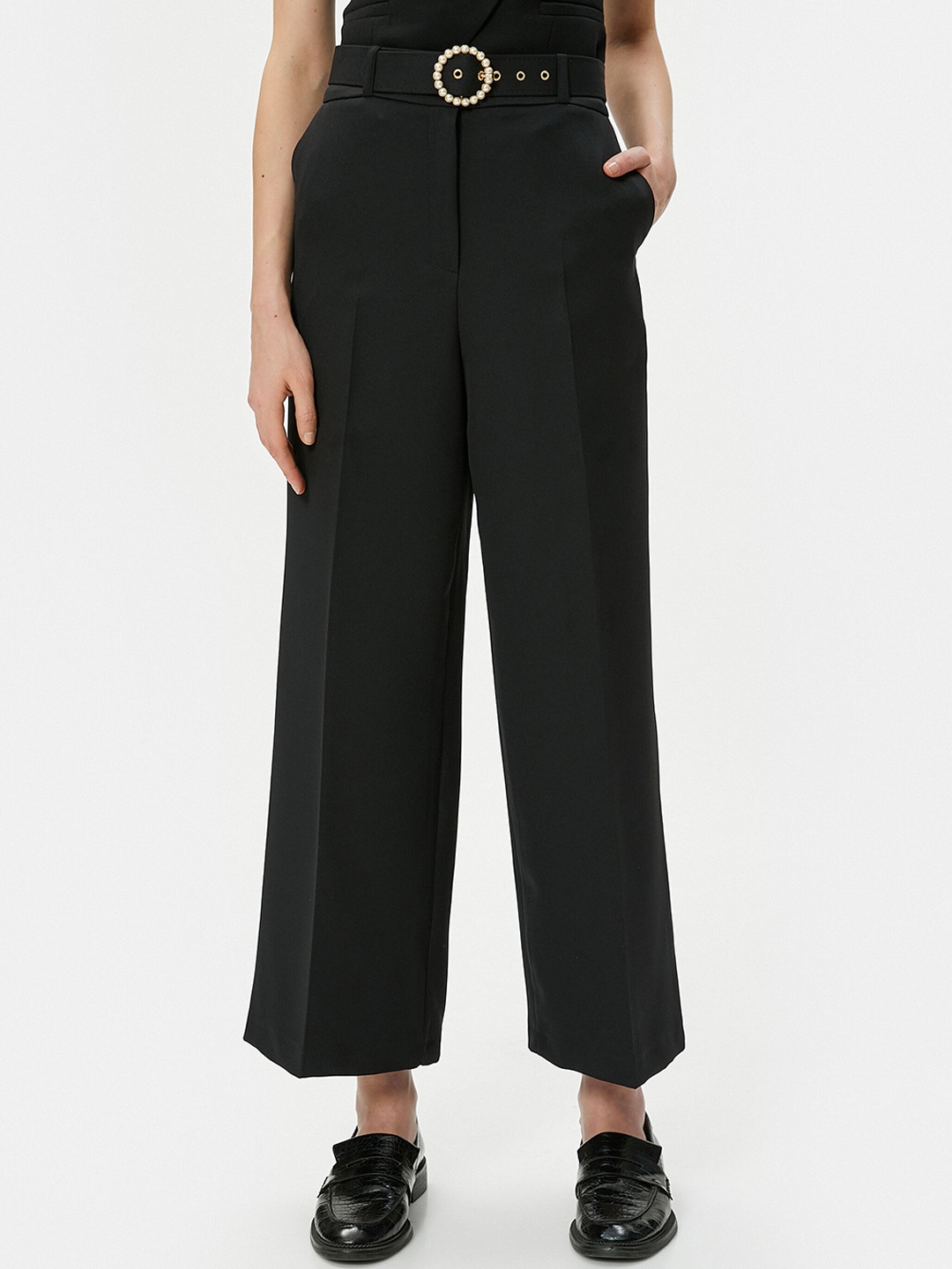 

Koton Women Mid-Rise Parallel Trousers, Black