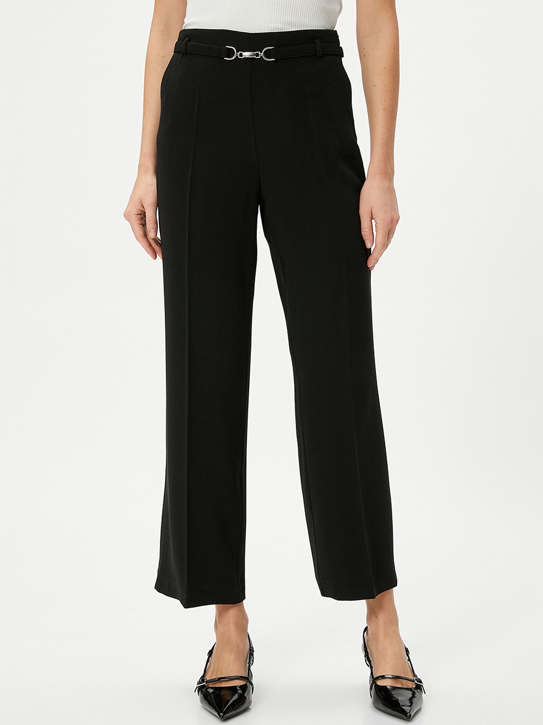 

Koton Women Mid Rise Cropped Trousers, Black