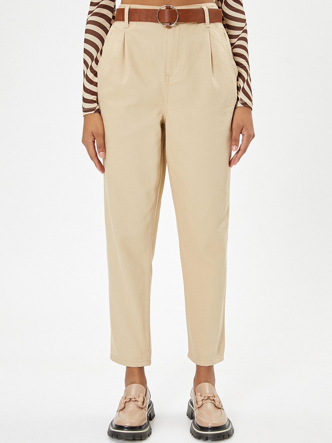 

Koton Women Mid Rise Pure Cotton Trousers, Grey