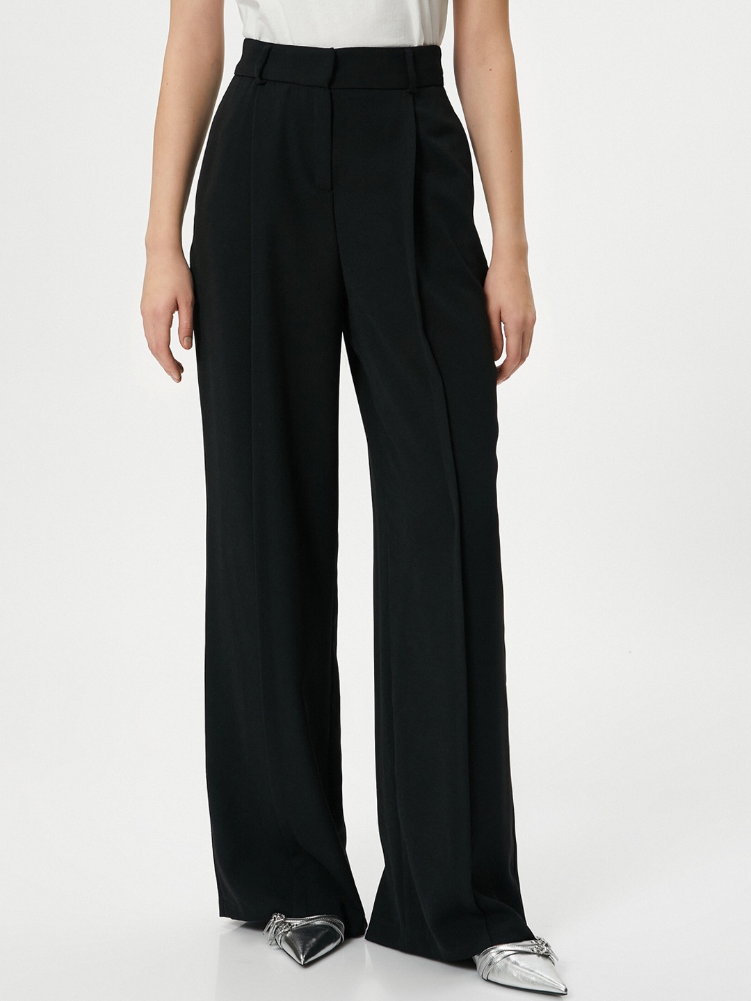 

Koton Women Mid-Rise Parallel Trousers, Black