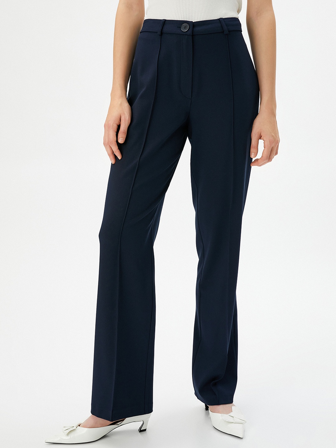 

Koton Women Mid-Rise Pleated Regular Trousers, Navy blue