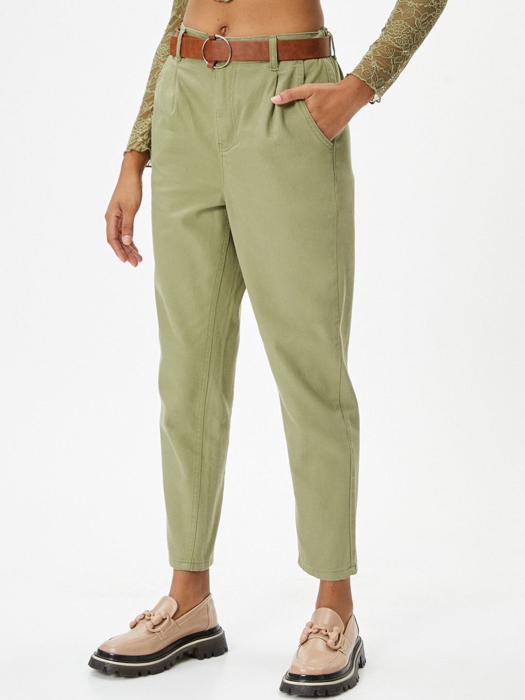 

Koton Women Mid Rise Pure Cotton Chinos, Khaki