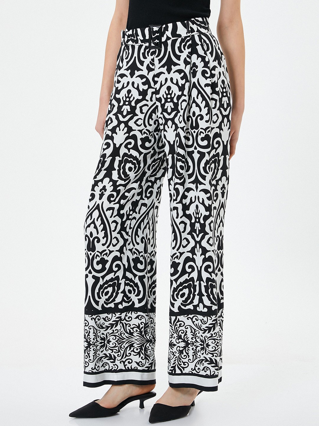 

Koton Women Ethnic Printed Mid-Rise Parallel Trousers, White
