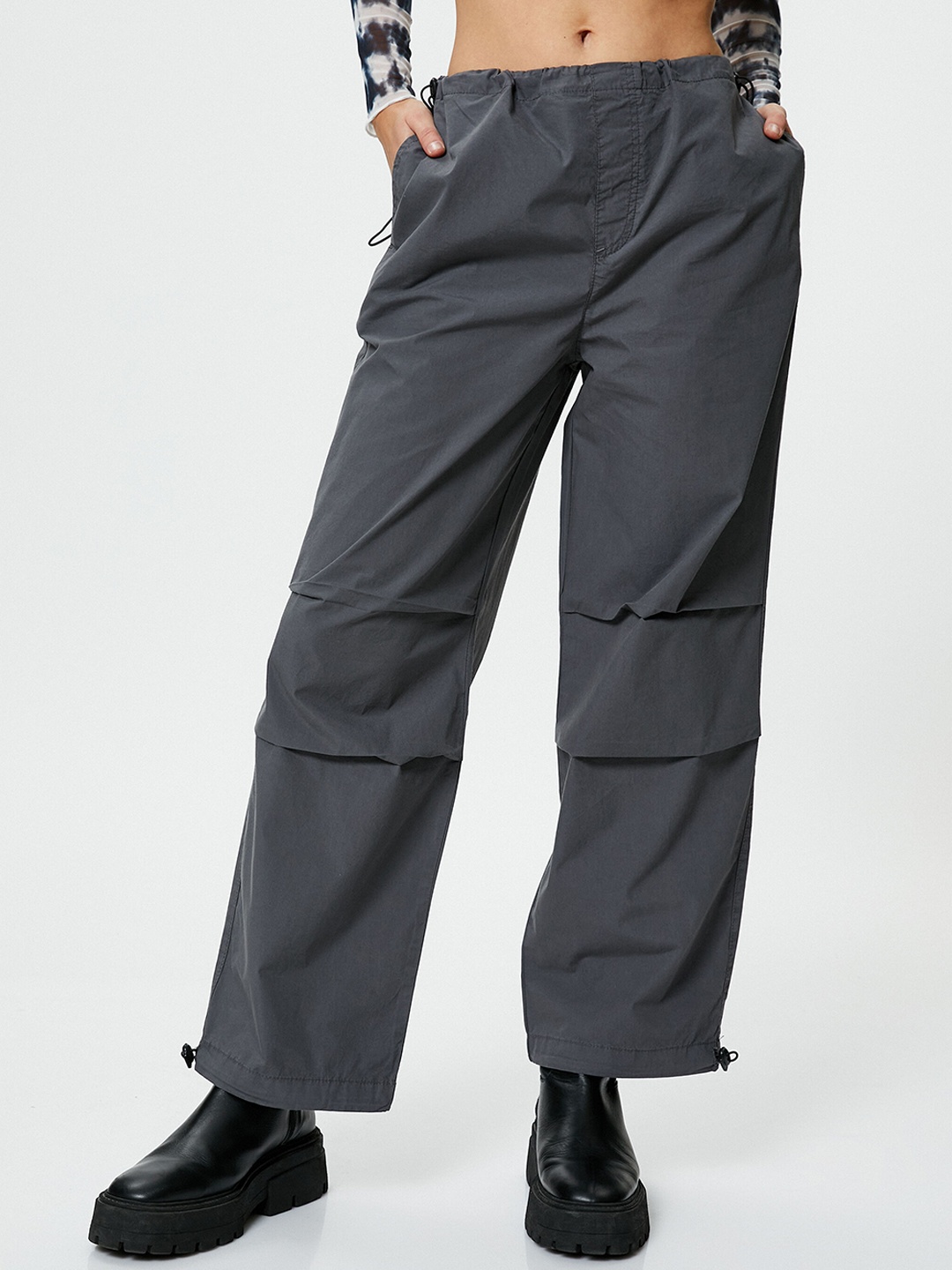 

Koton Women Mid-Rise Cotton Regular Trousers, Grey