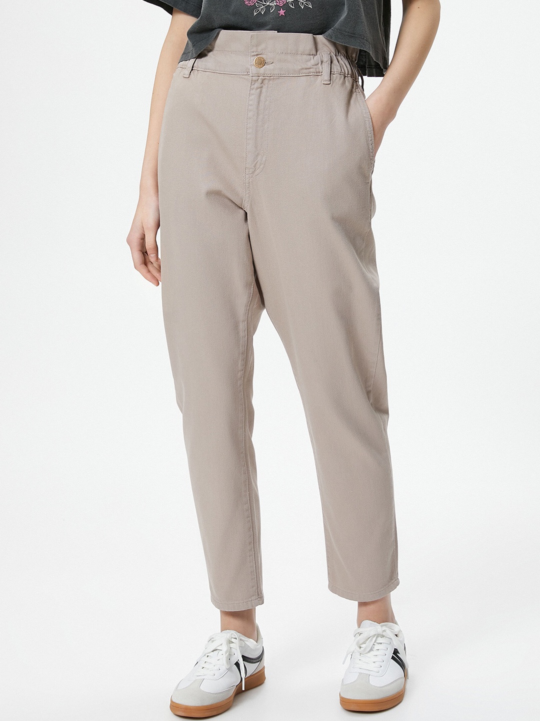 

Koton Women Mid Rise Pure Cotton Trousers, Grey