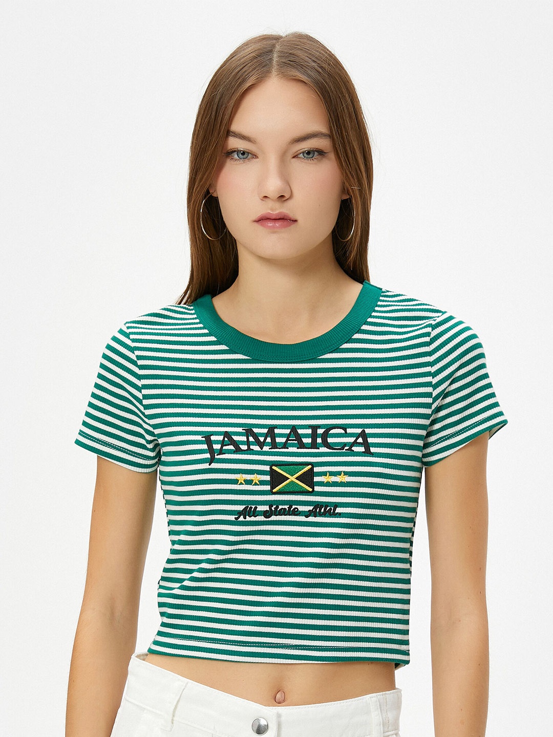 

Koton Striped Round Neck T-shirt, Green