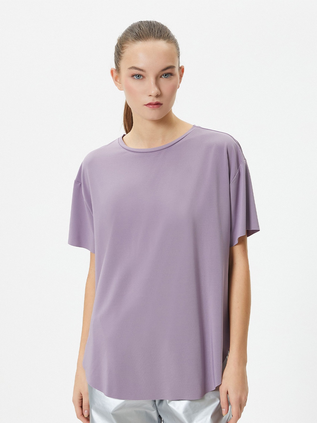 

Koton Round Necl Drop Shoulder Sleeves T-shirt, Purple