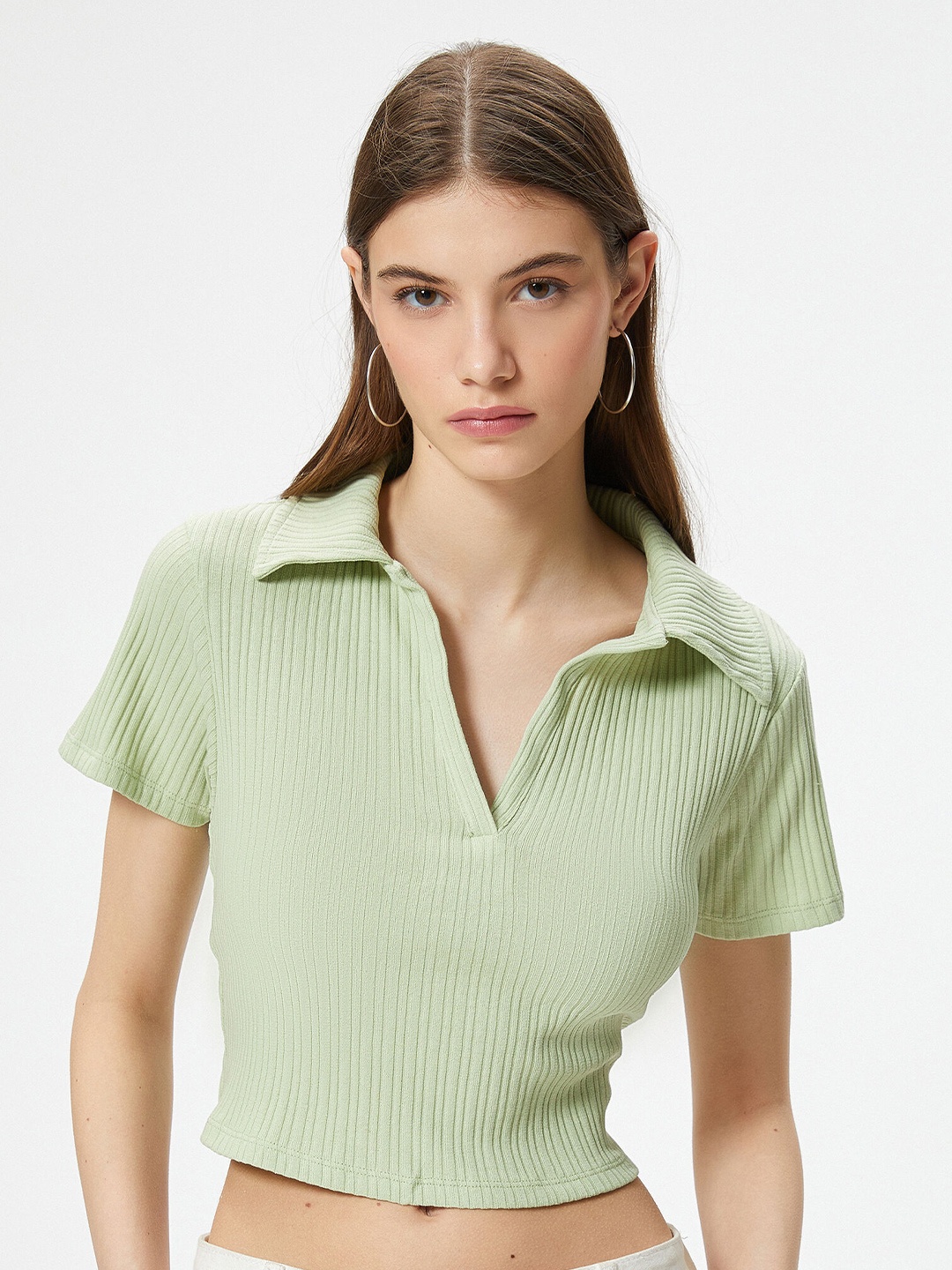 

Koton Polo Collar Crop Cotton T-Shirt, Green
