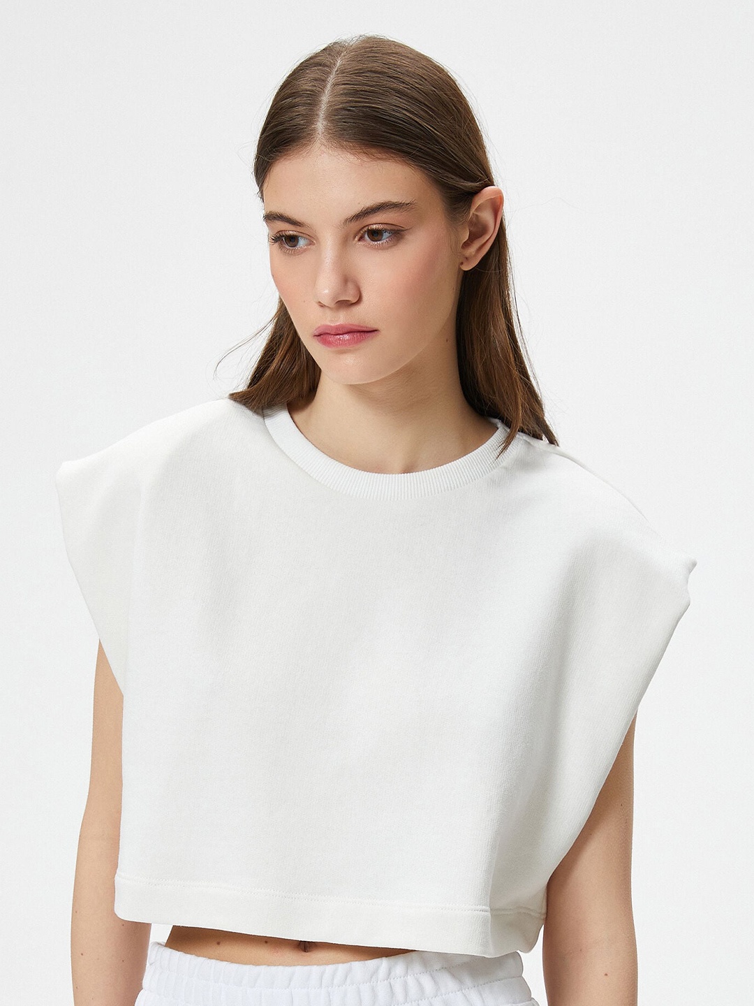 

Koton Round Neck extended sleeves Crop T-Shirt, White