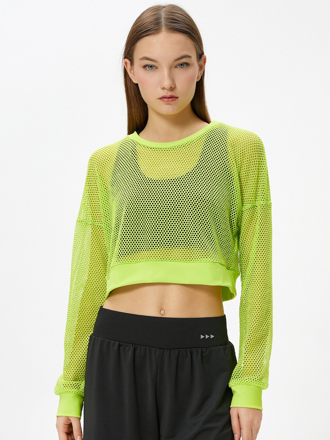 

Koton Self Design Extended Sleeves Round Neck T-shirt, Yellow