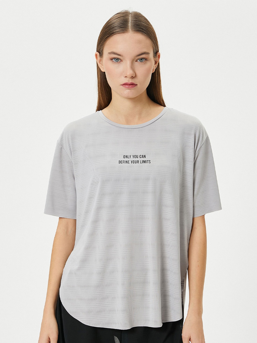 

Koton Self Design Round Neck Drop-Shoulder Sleeves T-shirt, Grey