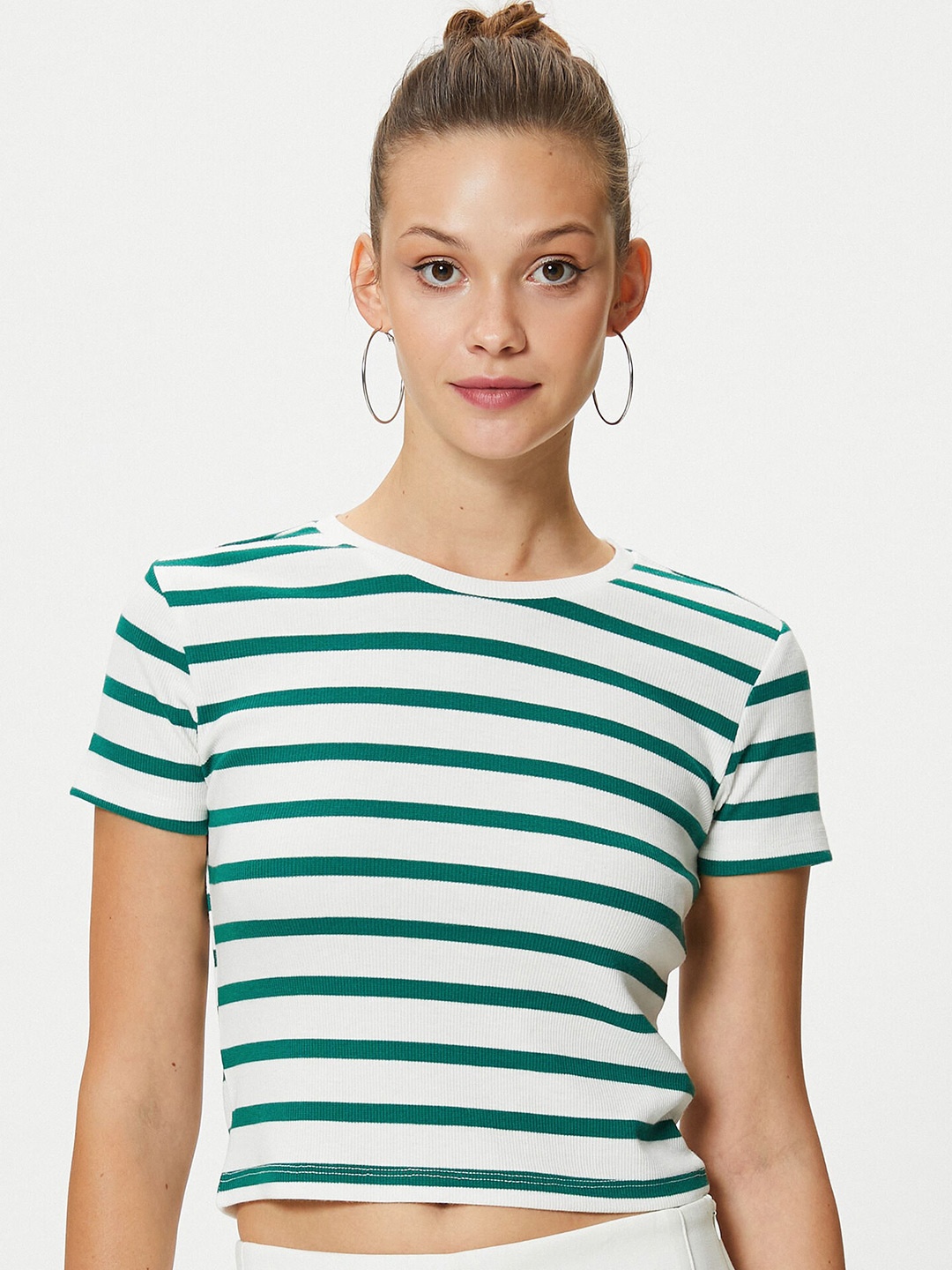 

Koton Striped Crop T-shirt, Green