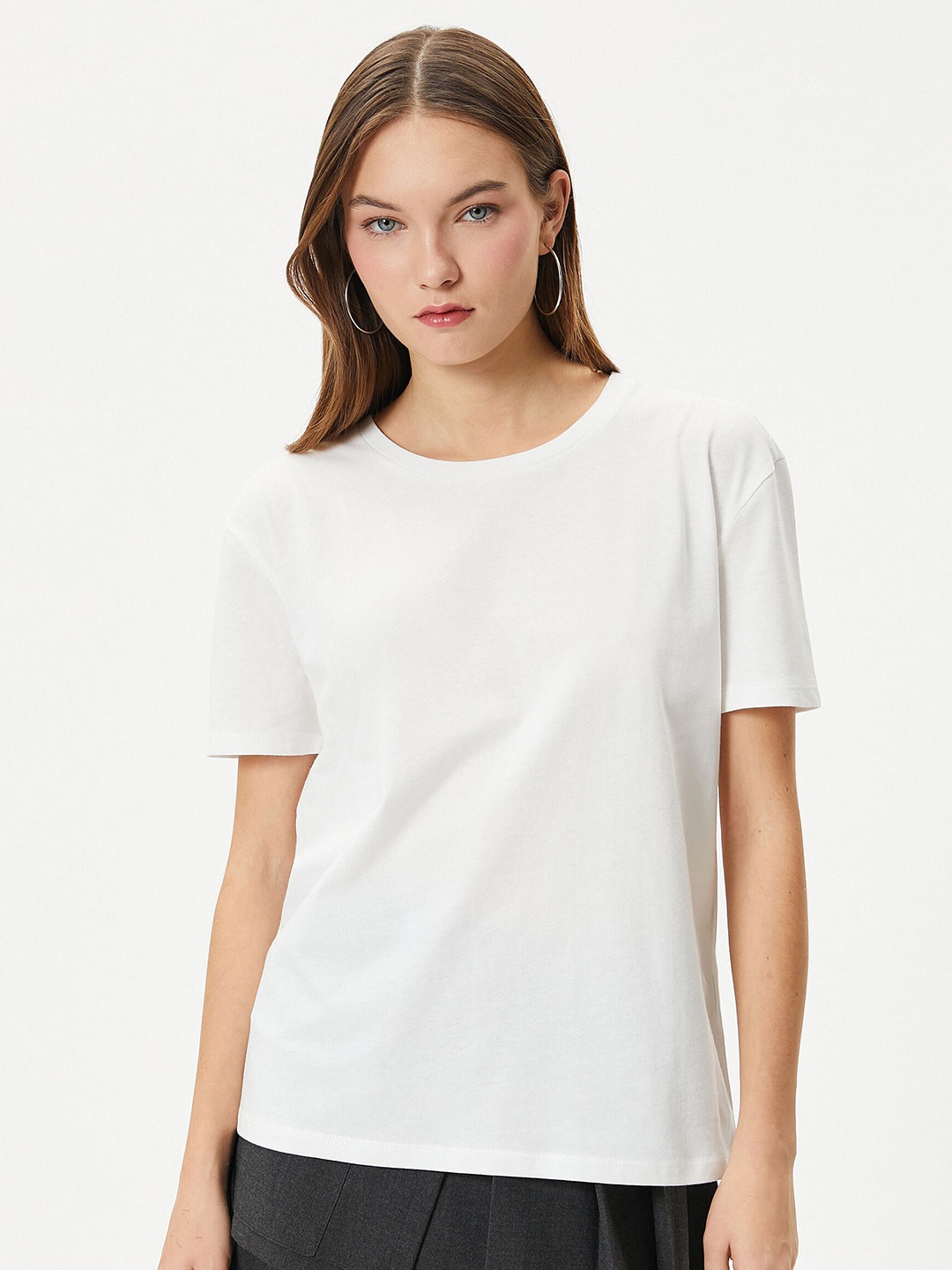 

Koton Drop-Shoulder Sleeves Pure Cotton Casual T-shirt, Beige