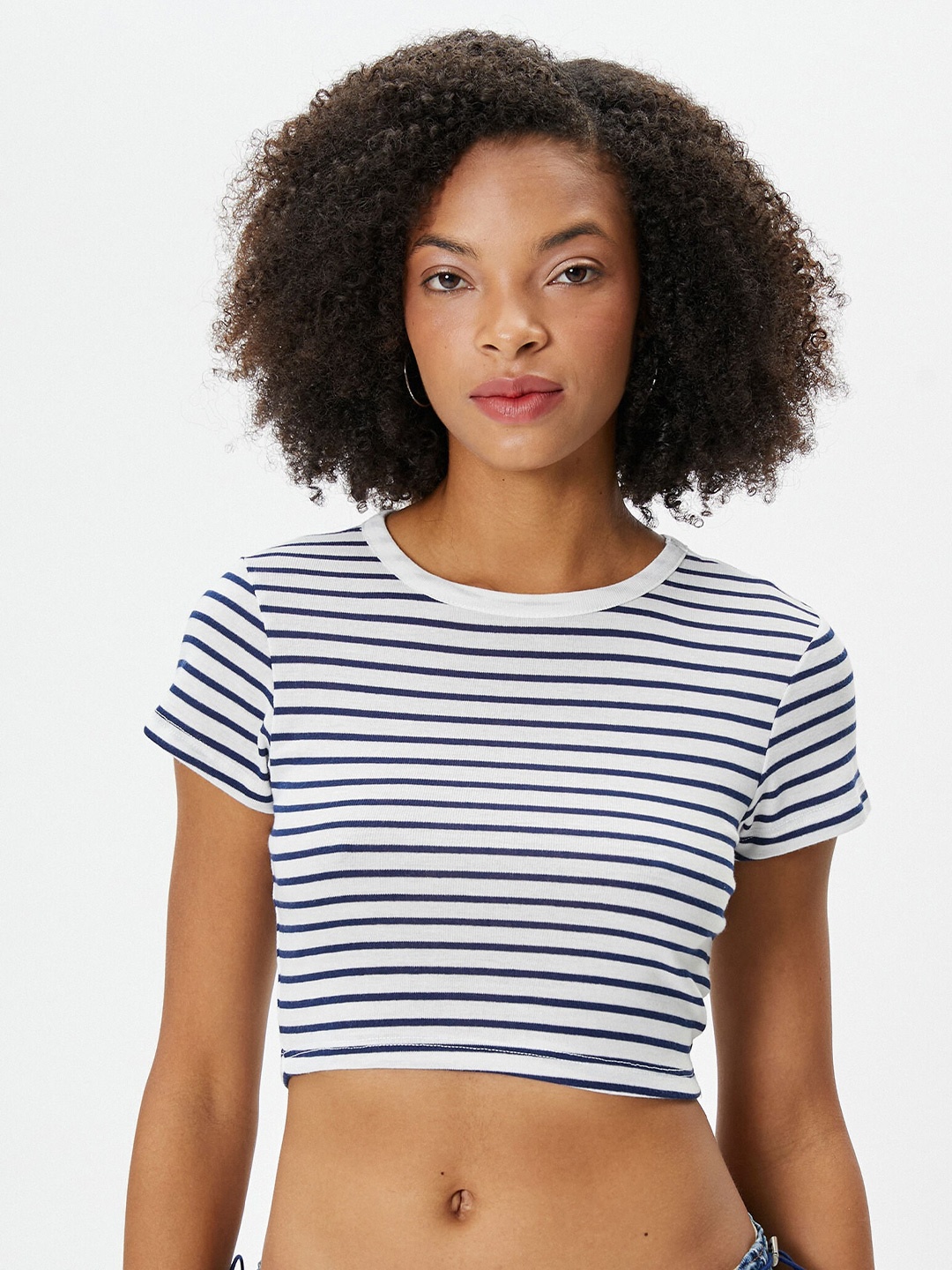 

Koton Striped Crop Casual T-shirt, Blue