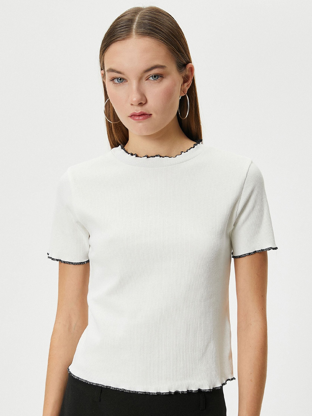 

Koton Self Design Crop T-shirt, Beige
