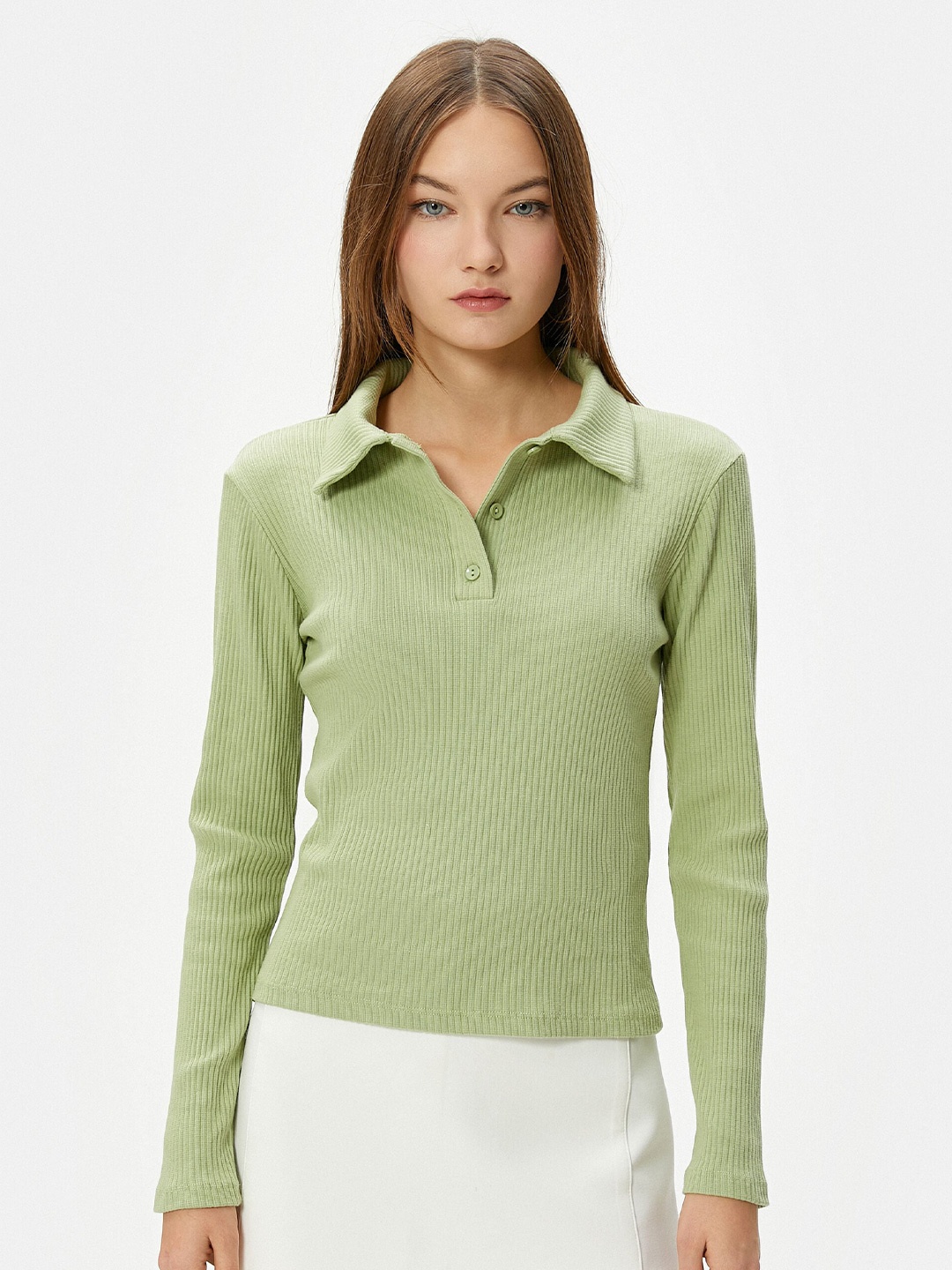 

Koton Ribbed Polo Collar T-shirt, Green