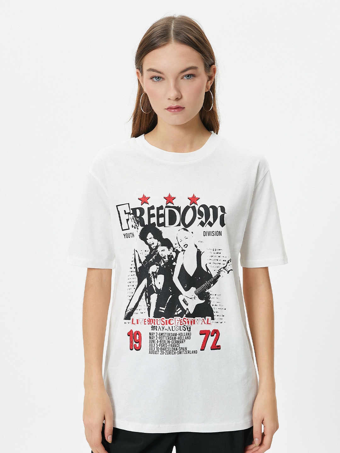 

Koton Typography Printed Drop-Shoulder Sleeves Pure Cotton T-shirt, White