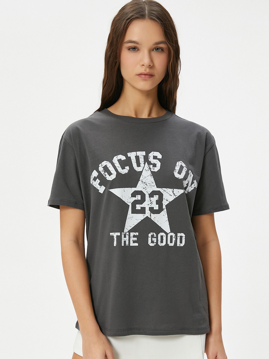 

Koton Typography Printed Pure Cotton T-shirt, Grey